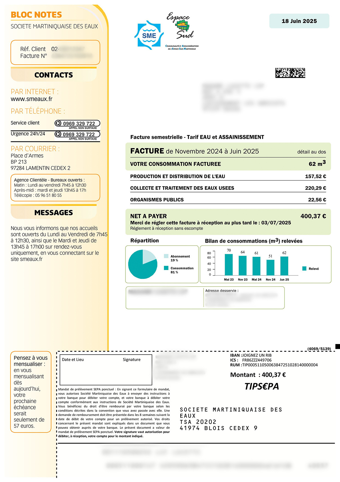Recto de la facture pédagogique